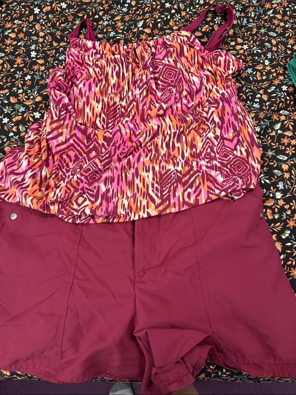 Women’s Pink Geometric Tankini Swim Set